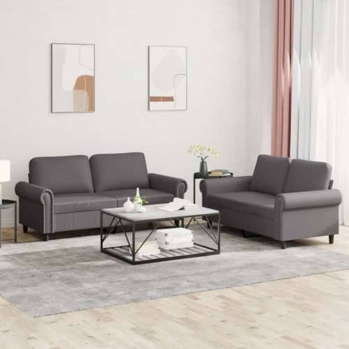 2-dijelni set sofa s jastucima sivi od umjetne kože - Siva Bez oslonca za noge Cijena