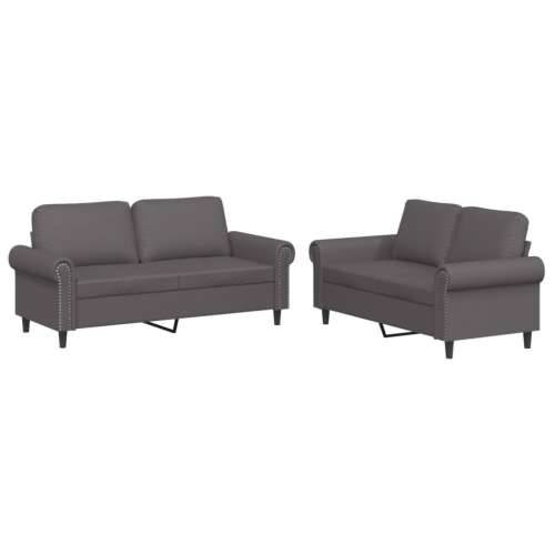 2-dijelni set sofa s jastucima sivi od umjetne kože - Siva Bez oslonca za noge Cijena
