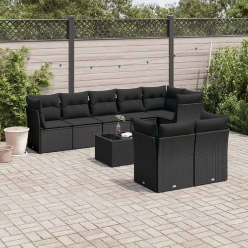 Vrtna garnitura - 9-dijelni set vrtnih sofa s jastucima crni od poliratana - Crna Sa stolom 1 Cijena