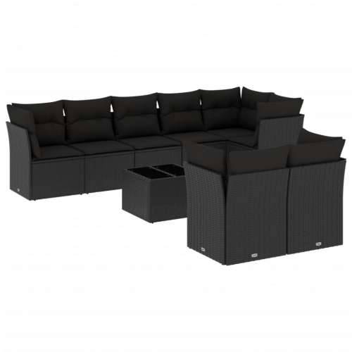 Vrtna garnitura - 9-dijelni set vrtnih sofa s jastucima crni od poliratana - Crna Sa stolom 1 Cijena