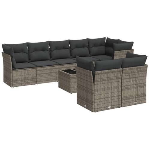 Vrtna garnitura - 9-dijelni set vrtnih sofa od poliratana s jastucima sivi - Siva Sa stolom 1 Cijena