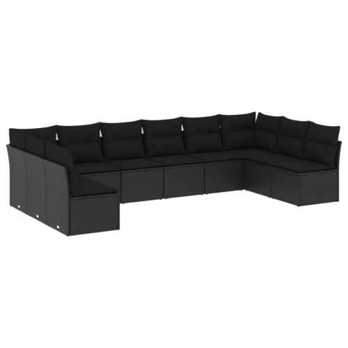 Vrtna garnitura - 10-dijelni set vrtnih sofa s jastucima crni od poliratana - Crna Bez stola 1 Cijena