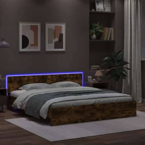Okvir za krevet s uzglavljem i LED boja hrasta 200x200 cm - Dimljeni hrast 200 x 200 cm Cijena