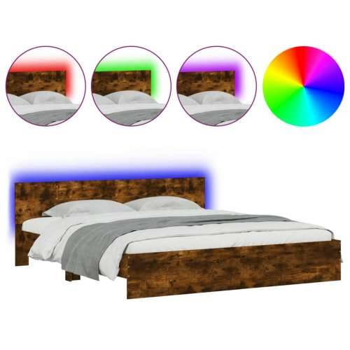 Okvir za krevet s uzglavljem i LED boja hrasta 200x200 cm - Dimljeni hrast 200 x 200 cm Cijena