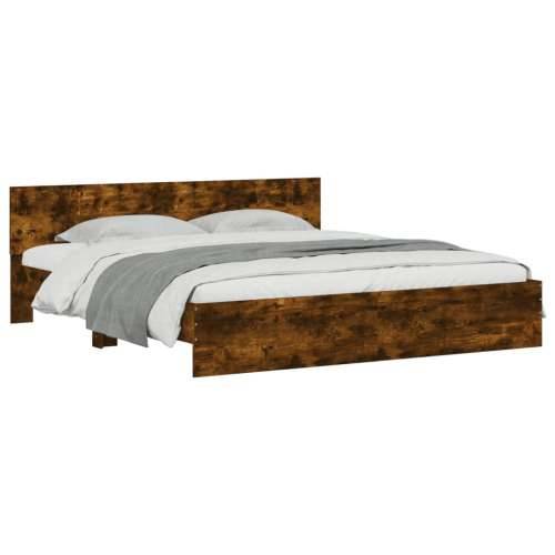 Okvir za krevet s uzglavljem i LED boja hrasta 200x200 cm - Dimljeni hrast 200 x 200 cm Cijena