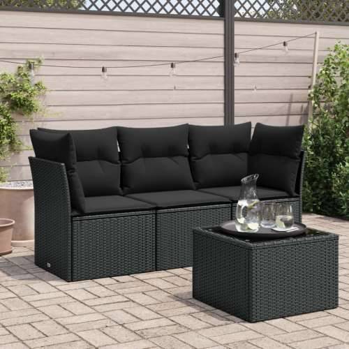 Vrtna garnitura - 4-dijelni set vrtnih sofa od poliratana s jastucima crni - Crna Sa stolom 1 Cijena