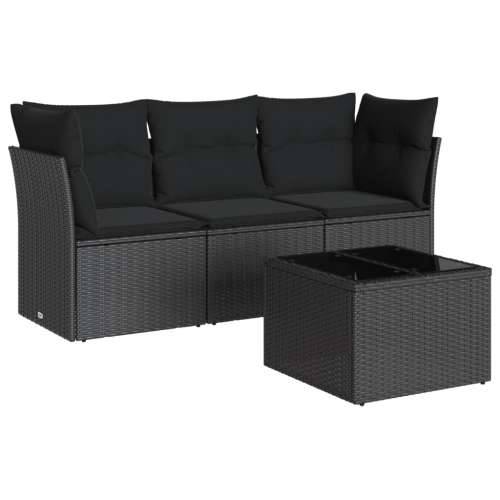 Vrtna garnitura - 4-dijelni set vrtnih sofa od poliratana s jastucima crni - Crna Sa stolom 1 Cijena