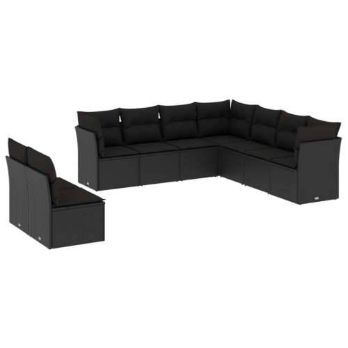 Vrtna garnitura - 9-dijelni set vrtnih sofa s jastucima crni od poliratana - Crna Sa stolom 1 Cijena