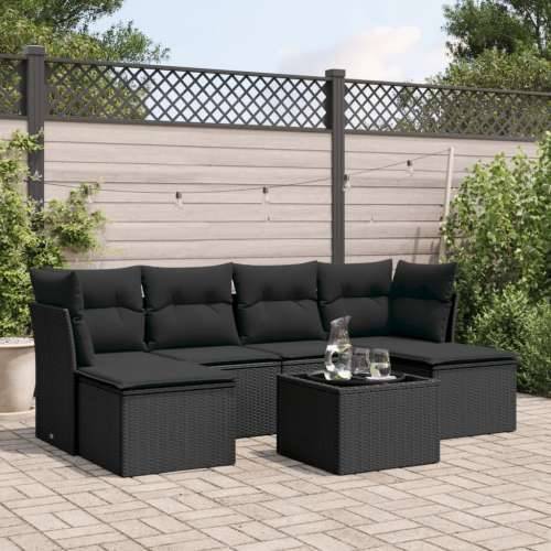 Vrtna garnitura - 7-dijelni set vrtnih sofa od poliratana s jastucima crni - Crna Bez stola 1 Cijena