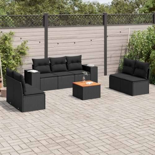 Vrtna garnitura - 8-dijelni set vrtnih sofa od poliratana s jastucima crni - Crna 8 Cijena