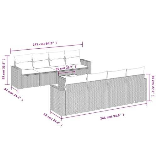 Vrtna garnitura - 9-dijelni set vrtnih sofa s jastucima crni od poliratana - Crna 9 Cijena