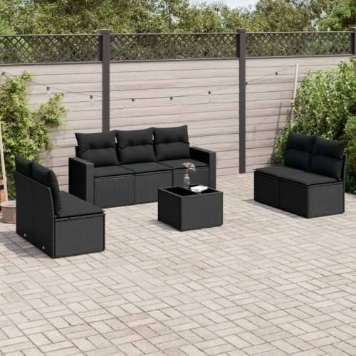 Vrtna garnitura - 8-dijelni set vrtnih sofa od poliratana s jastucima crni - Crna 1 Sa stolom Cijena