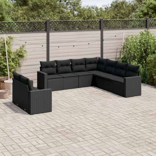 Vrtna garnitura - 9-dijelni set vrtnih sofa s jastucima crni od poliratana - Crna 1 Bez stola Cijena