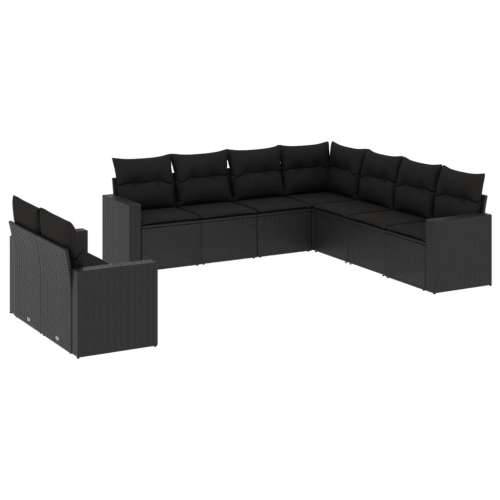 Vrtna garnitura - 9-dijelni set vrtnih sofa s jastucima crni od poliratana - Crna 1 Bez stola Cijena