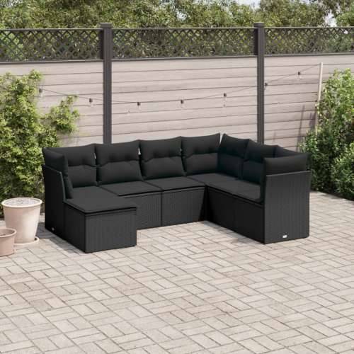 Vrtna garnitura - 7-dijelni set vrtnih sofa od poliratana s jastucima crni - Crna Sa stolom 1 Cijena