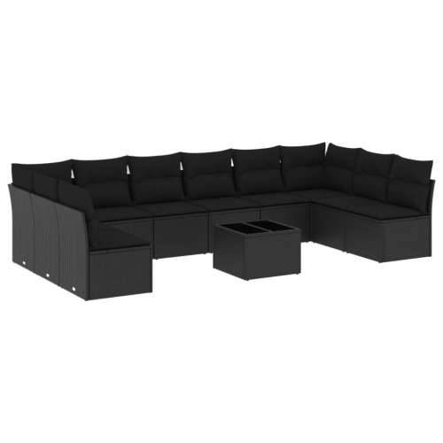 Vrtna garnitura - 11-dijelni set vrtnih sofa od poliratana s jastucima crni - Crna Sa stolom 1 Cijena