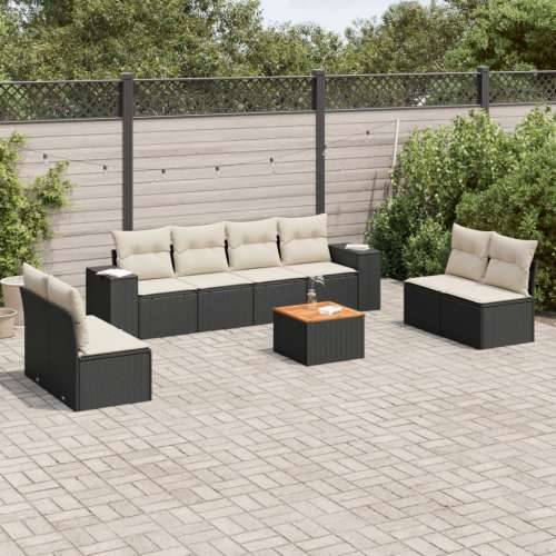 Vrtna garnitura - 9-dijelni set vrtnih sofa s jastucima crni od poliratana - Crna i krem 9 Cijena