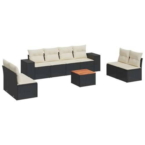 Vrtna garnitura - 9-dijelni set vrtnih sofa s jastucima crni od poliratana - Crna i krem 9 Cijena