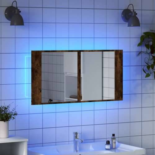 LED kupaonski ormarić s ogledalom boja hrasta 90x12x45 akrilni - Dimljeni hrast 1 Cijena