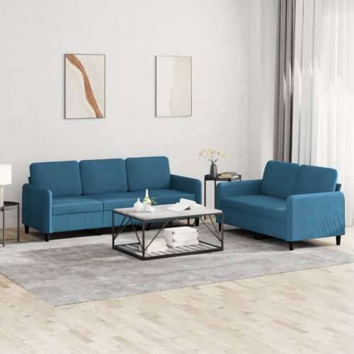 2-dijelni set sofa plavi baršunasti - Plava s jastučićima Cijena