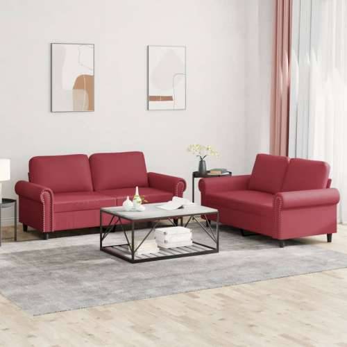 2-dijelni set sofa s jastucima boja vina od umjetne kože - boja crnog vina Bez oslonca za noge Cijena