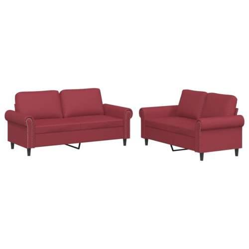 2-dijelni set sofa s jastucima boja vina od umjetne kože - boja crnog vina Bez oslonca za noge Cijena