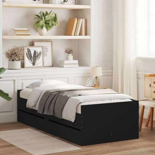 Okvir za krevet s ladicama crni 75 x 190 cm mali za jednu osobu - Crna 75 x 190 cm Cijena