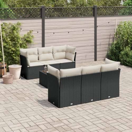 Vrtna garnitura - 7-dijelni set vrtnih sofa od poliratana s jastucima crni - Crna i krem stol + 4x kutna + 2x srednja 1 Cijena