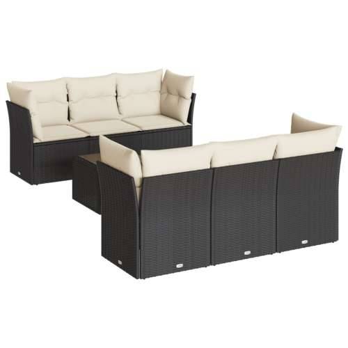 Vrtna garnitura - 7-dijelni set vrtnih sofa od poliratana s jastucima crni - Crna i krem stol + 4x kutna + 2x srednja 1 Cijena