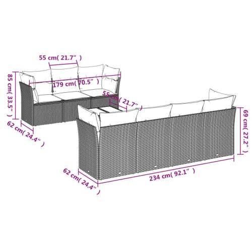 Vrtna garnitura - 8-dijelni set vrtnih sofa od poliratana s jastucima crni - Crna stol + 4x kutna + 3x srednja 1 Cijena