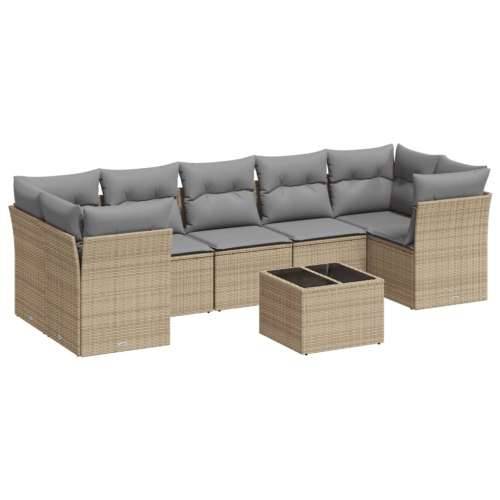 Vrtna garnitura - 8-dijelni set vrtnih sofa od poliratana s jastucima bež - bež i siva 3x srednja + stol + 4x kutna 1 Cijena