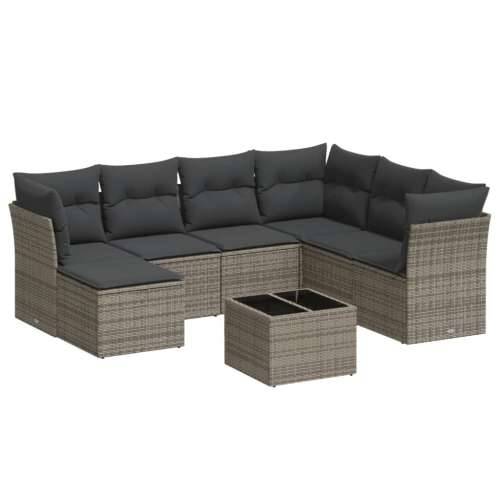 Vrtna garnitura - 8-dijelni set vrtnih sofa od poliratana s jastucima sivi - Siva Bez stola 1 Cijena