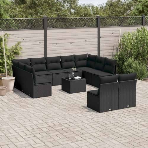 Vrtna garnitura - 12-dijelni set vrtnih sofa od poliratana s jastucima crni - Crna Sa stolom 1 Cijena
