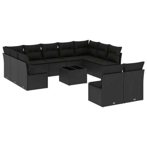 Vrtna garnitura - 12-dijelni set vrtnih sofa od poliratana s jastucima crni - Crna Sa stolom 1 Cijena