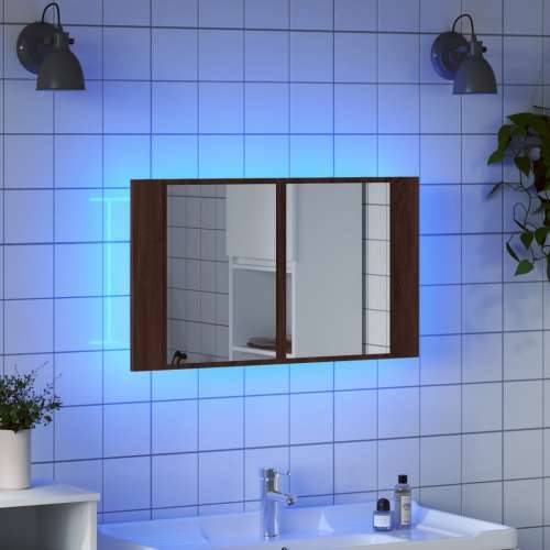 LED kupaonski ormarić s ogledalom boja hrasta 80x12x45 akrilni - Smeđi hrast 1 Cijena