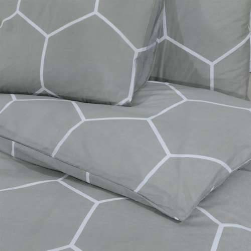 Set posteljine za poplun sivi 225x220 cm pamučni - Siva i bijela 225 x 220 cm + 50 x 75 cm 2 1 Cijena