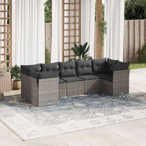 Vrtna garnitura - 7-dijelni set vrtnih sofa sivi od poliratana - Siva 7 Cijena