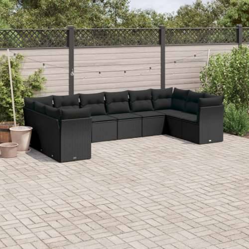 Vrtna garnitura - 10-dijelni set vrtnih sofa s jastucima crni od poliratana - Crna Bez stola 1 Cijena