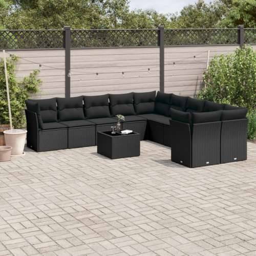 Vrtna garnitura - 11-dijelni set vrtnih sofa od poliratana s jastucima crni - Crna Sa stolom 1 Cijena