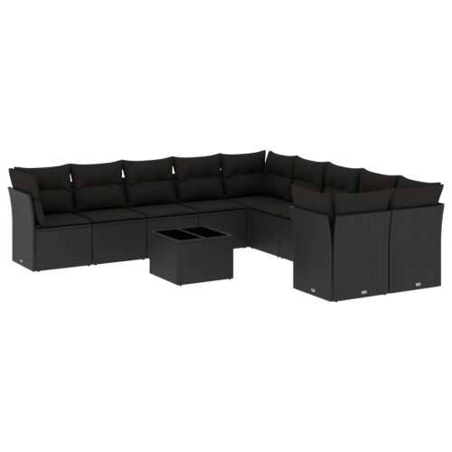 Vrtna garnitura - 11-dijelni set vrtnih sofa od poliratana s jastucima crni - Crna Sa stolom 1 Cijena