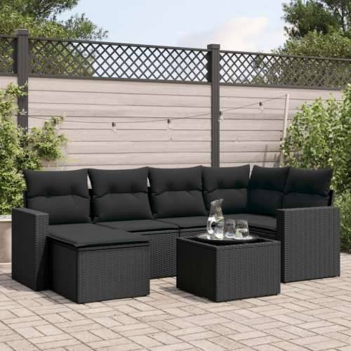Vrtna garnitura - 7-dijelni set vrtnih sofa od poliratana s jastucima crni - Crna Sa stolom 1 Cijena