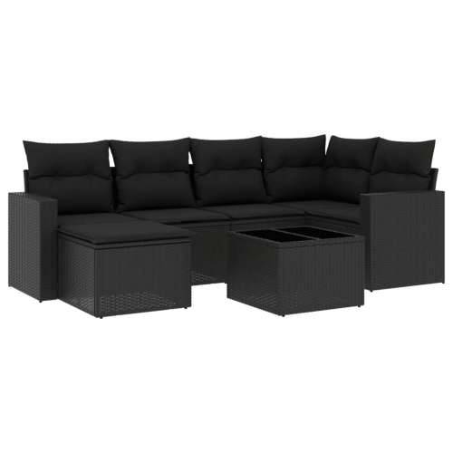 Vrtna garnitura - 7-dijelni set vrtnih sofa od poliratana s jastucima crni - Crna Sa stolom 1 Cijena