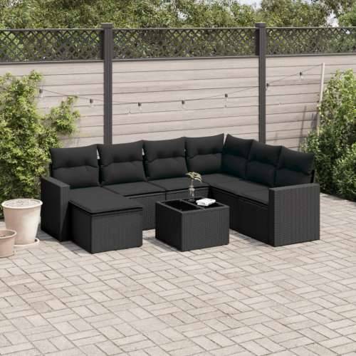 Vrtna garnitura - 8-dijelni set vrtnih sofa od poliratana s jastucima crni - Crna Sa stolom 1 Cijena