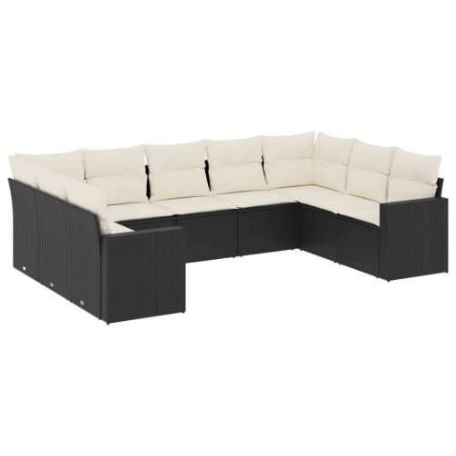 Vrtna garnitura - 9-dijelni set vrtnih sofa s jastucima crni od poliratana - Crna i krem Bez stola 1 Cijena