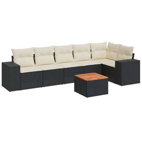 Vrtna garnitura - 7-dijelni set vrtnih sofa od poliratana s jastucima crni - Crna i krem 3x srednja + stol + kutna 1 Cijena