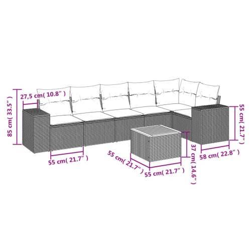 Vrtna garnitura - 7-dijelni set vrtnih sofa od poliratana s jastucima crni - Crna i krem 3x srednja + stol + kutna 1 Cijena