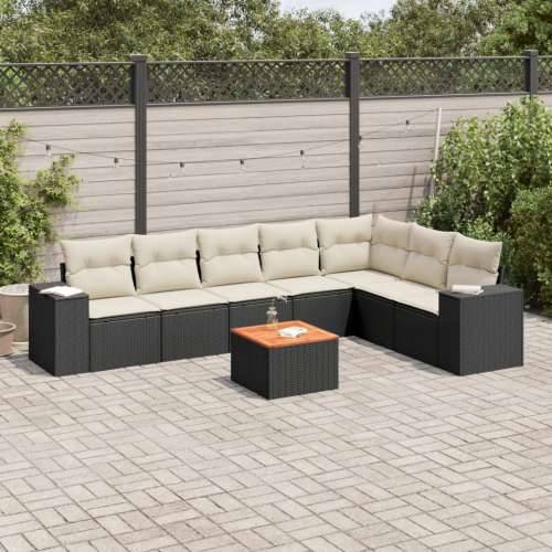 Vrtna garnitura - 8-dijelni set vrtnih sofa od poliratana s jastucima crni - Crna i krem 8 Cijena