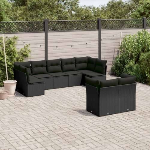 Vrtna garnitura - 9-dijelni set vrtnih sofa s jastucima crni od poliratana - Crna Bez stola 1 Cijena