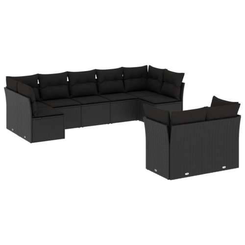 Vrtna garnitura - 9-dijelni set vrtnih sofa s jastucima crni od poliratana - Crna Bez stola 1 Cijena