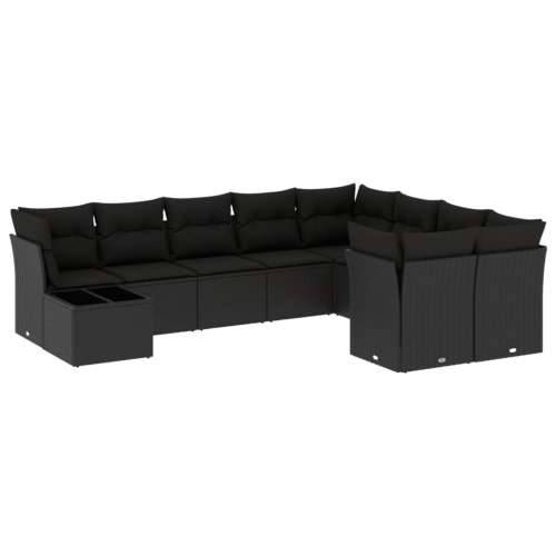 Vrtna garnitura - 10-dijelni set vrtnih sofa s jastucima crni od poliratana - Crna 1 Cijena